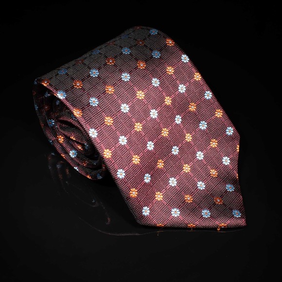 Brooks Brothers 100% Silk Tie Burgundy Orange Neat Men's Designer Necktie USA - Picture 2 of 5